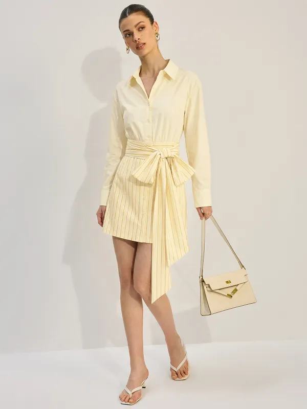 Cotton Striped Tie-Waist Shirt Dress made by COMMENSE