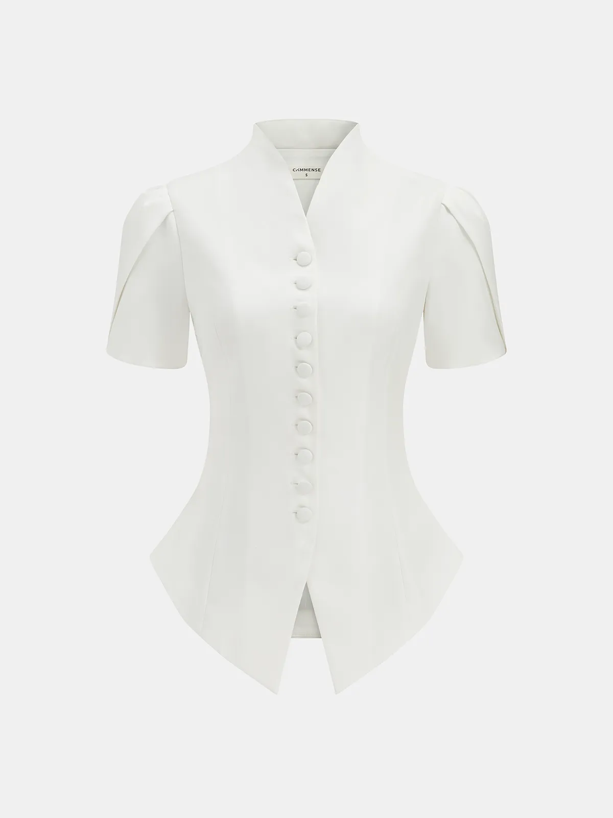 Short Sleeve Stand Collar Buttoned Slim Blouse sold by COMMENSE product image thumbnail 2