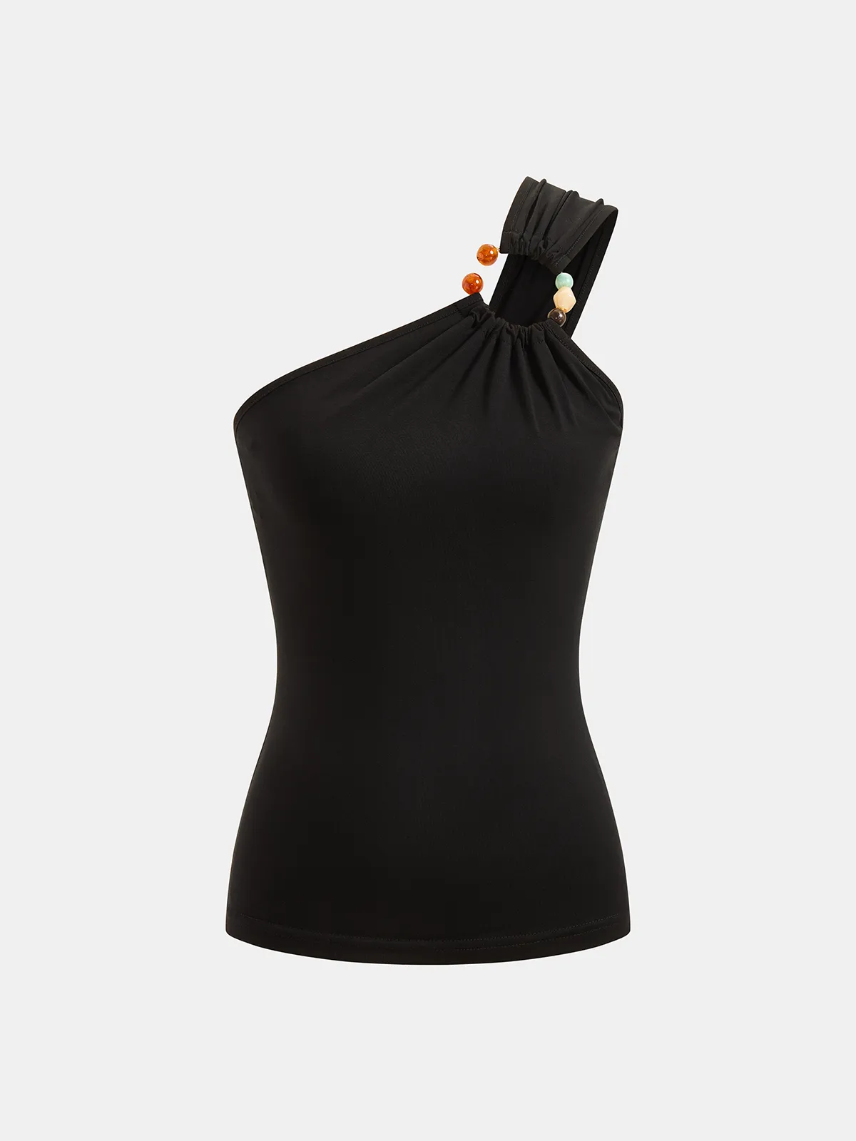 One Shoulder Beaded Fitted Tank Top sold by COMMENSE product image thumbnail 2
