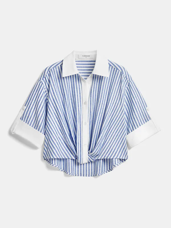 Striped Twisted Short Sleeve Cropped Shirt made by COMMENSE