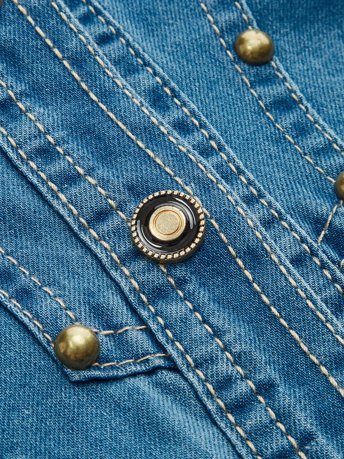 Knot-Front Studded Denim Shirt sold by COMMENSE product image thumbnail 4