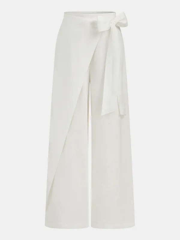 Bow Tie Wrap Linen Wide Leg Pants made by COMMENSE