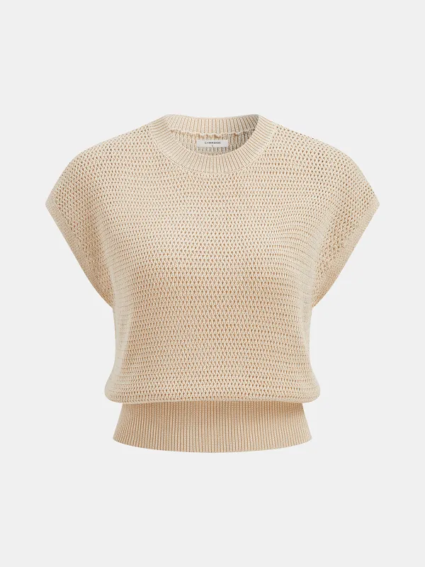 Open-Knit Cap Sleeve Sweater Top made by COMMENSE