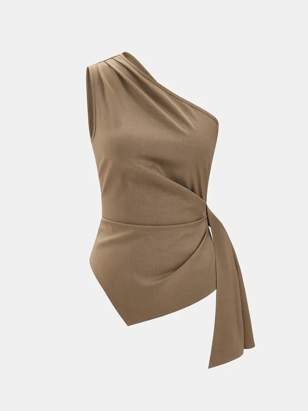 Asymmetric One Shoulder Tie Waist Tank Top made by COMMENSE