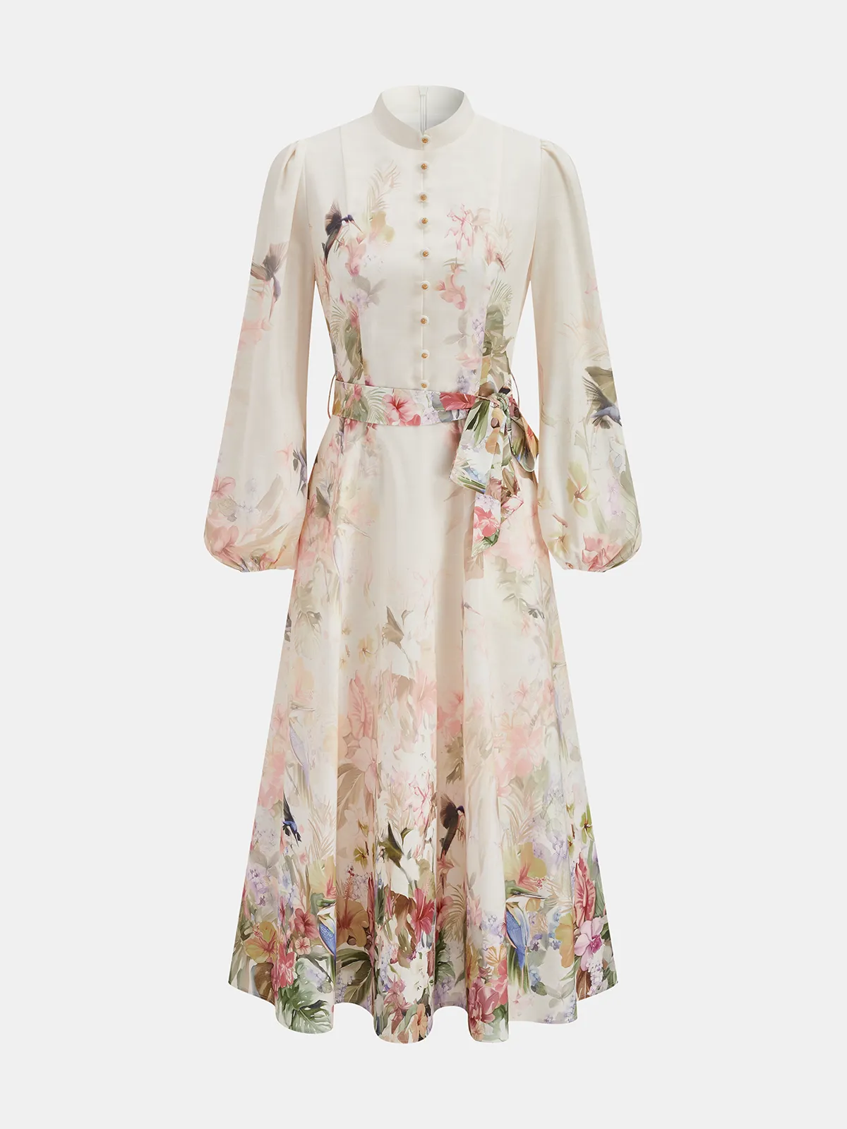 Floral Print Belted Puffed Sleeve Maxi Dress sold by COMMENSE