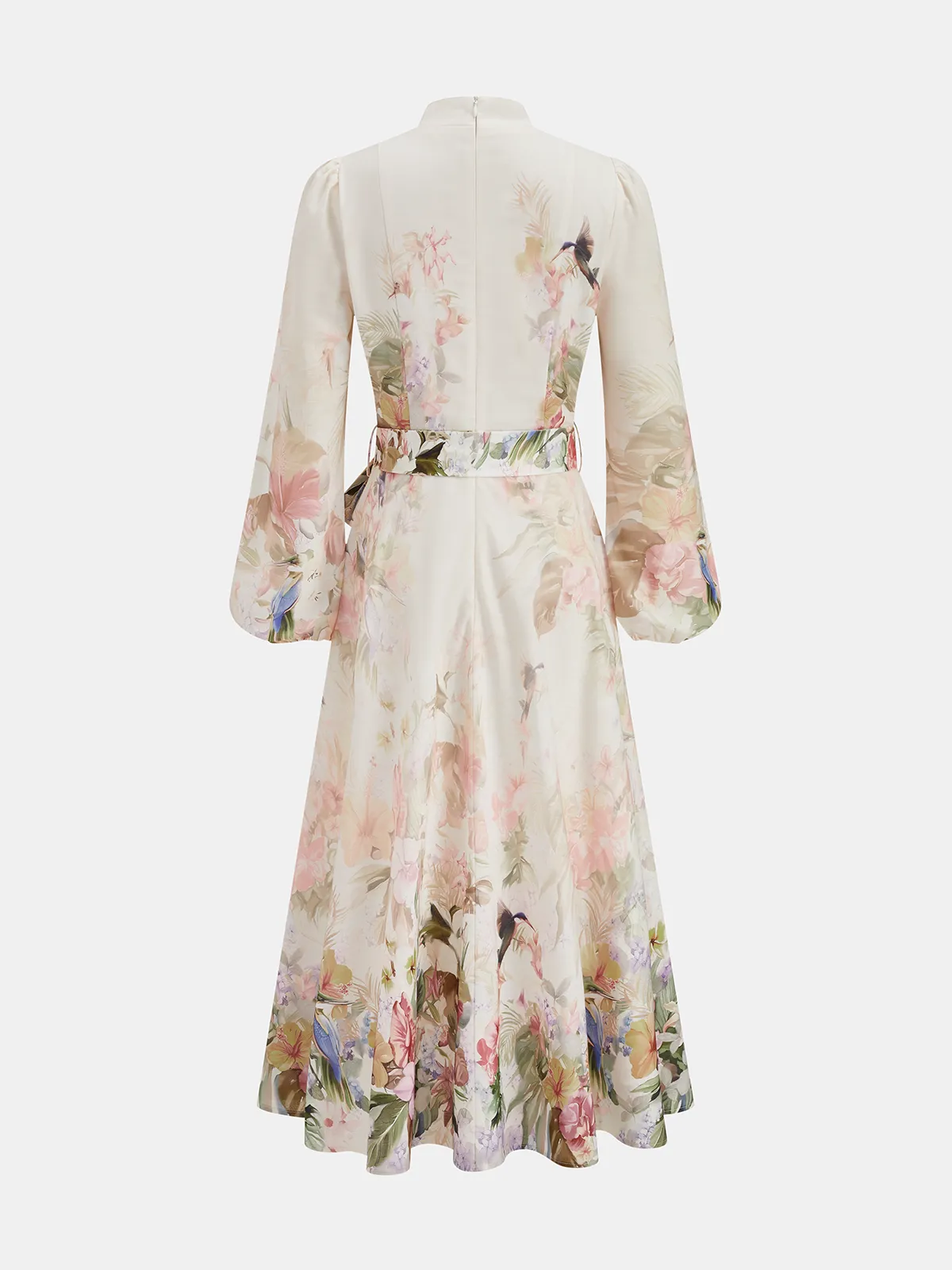 Floral Print Belted Puffed Sleeve Maxi Dress sold by COMMENSE product image thumbnail 2