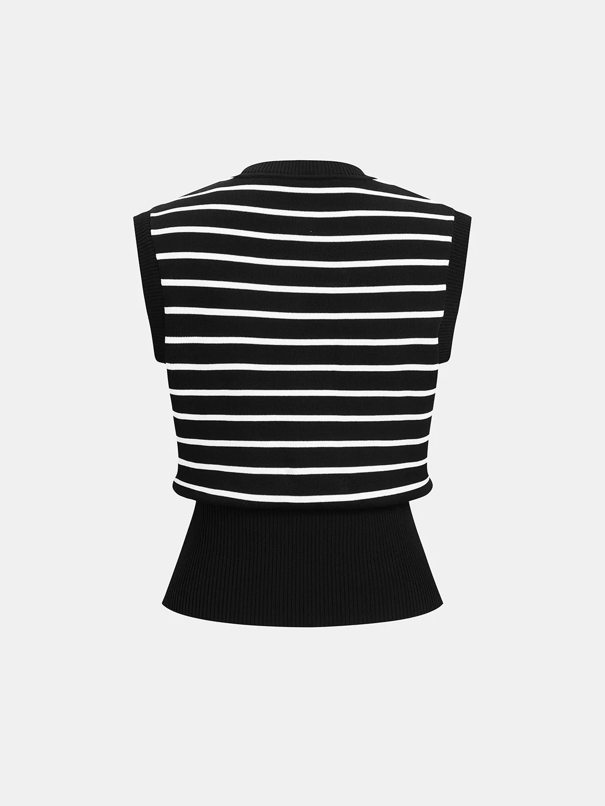 Striped Button-Front Sleeveless Knit Cardigan sold by COMMENSE product image thumbnail 2