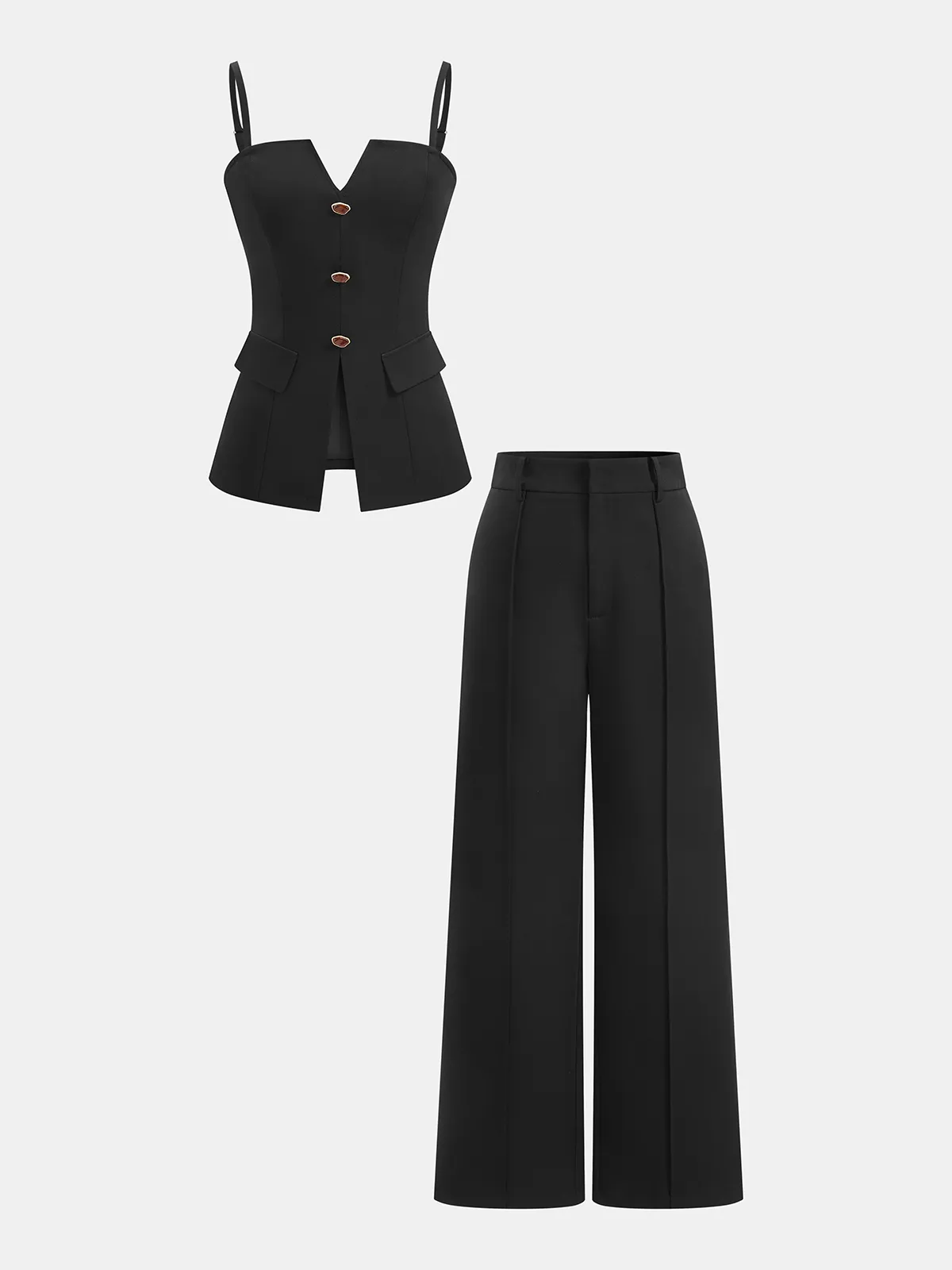 Buttoned Cami Top & Wide Leg Pants Set sold by COMMENSE