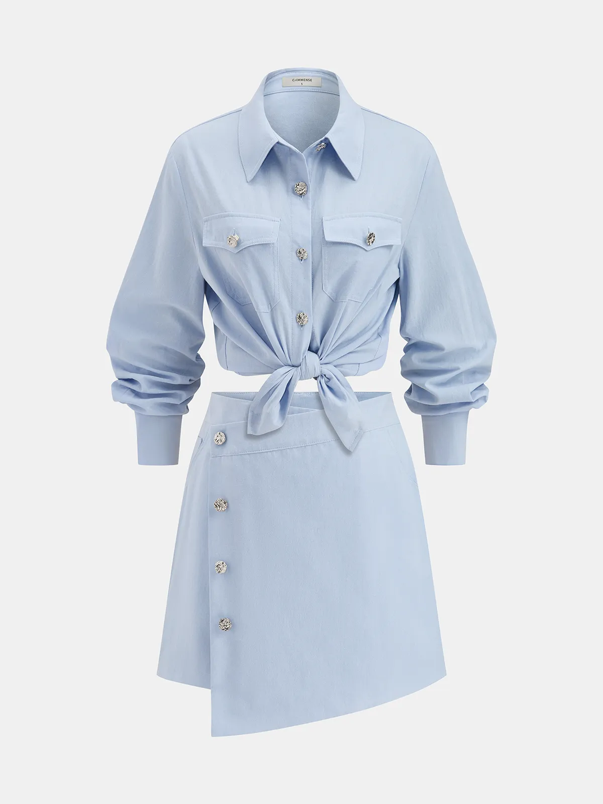 Cotton Knot-Front Shirt & Asymmetrical Skirt Set sold by COMMENSE