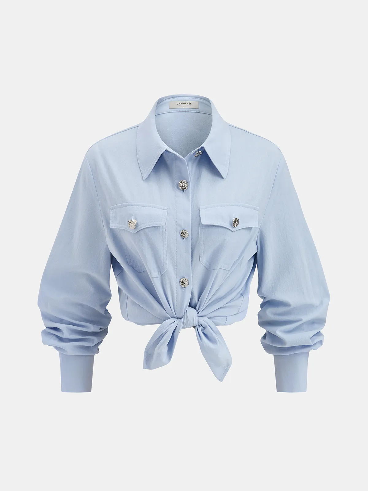 Cotton Knot-Front Shirt & Asymmetrical Skirt Set sold by COMMENSE product image thumbnail 2