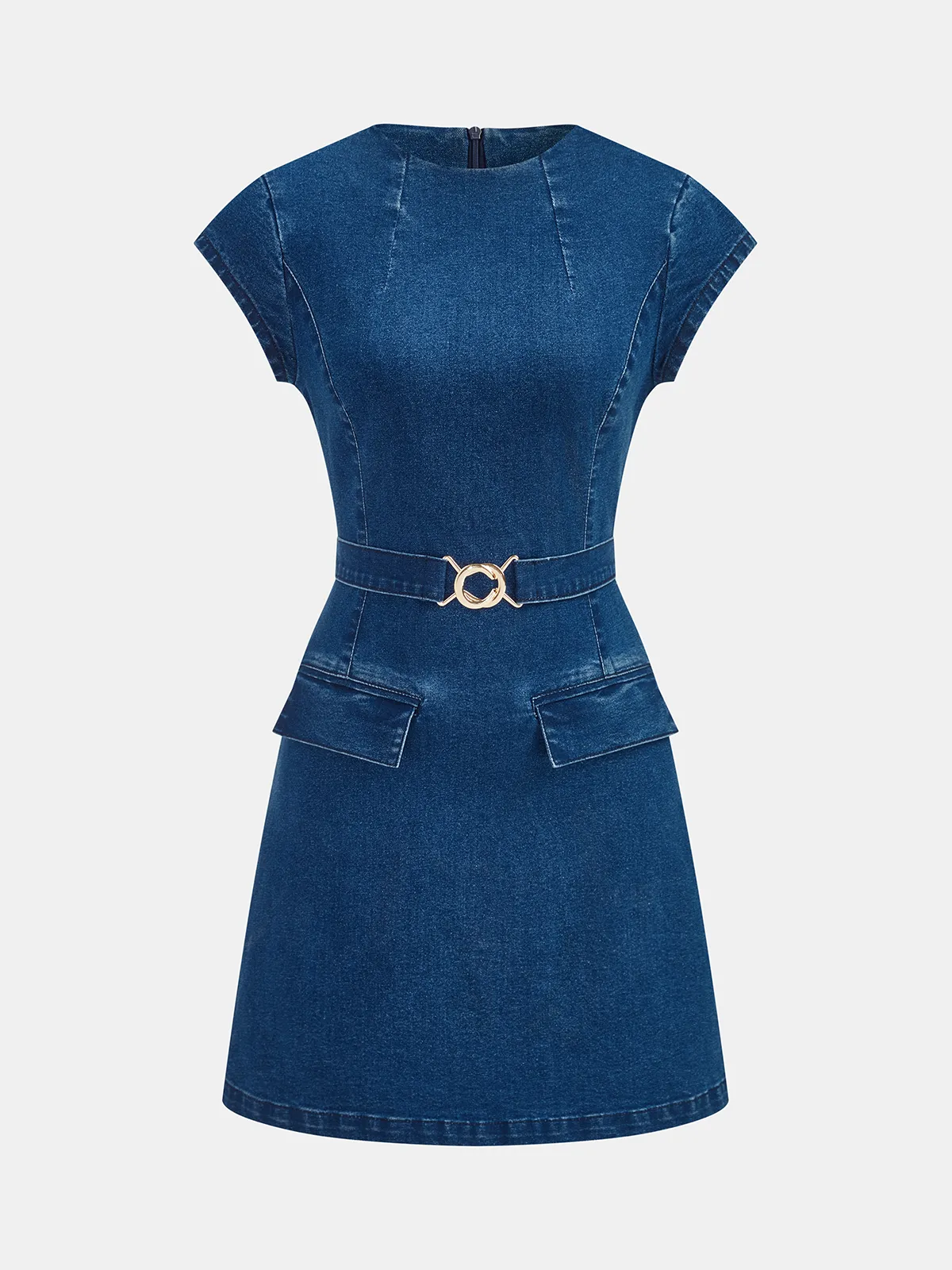 Belted Denim Cap Sleeve Mini Dress sold by COMMENSE