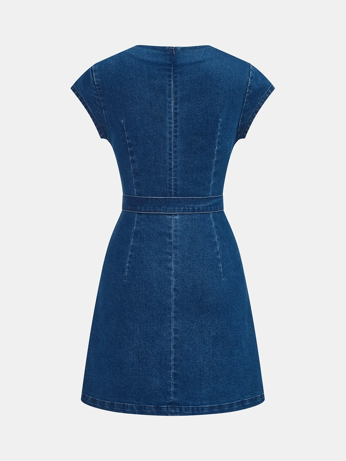 Belted Denim Cap Sleeve Mini Dress sold by COMMENSE product image thumbnail 2