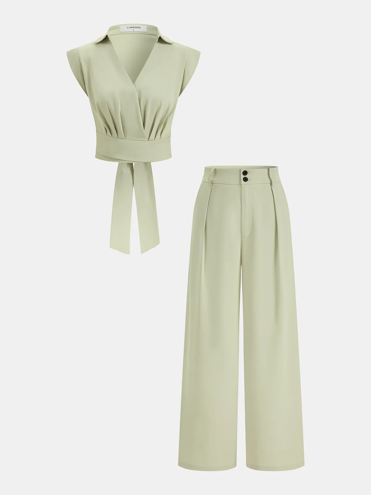 Sleeveless Tie Waist Top & Wide Leg Pants Set sold by COMMENSE