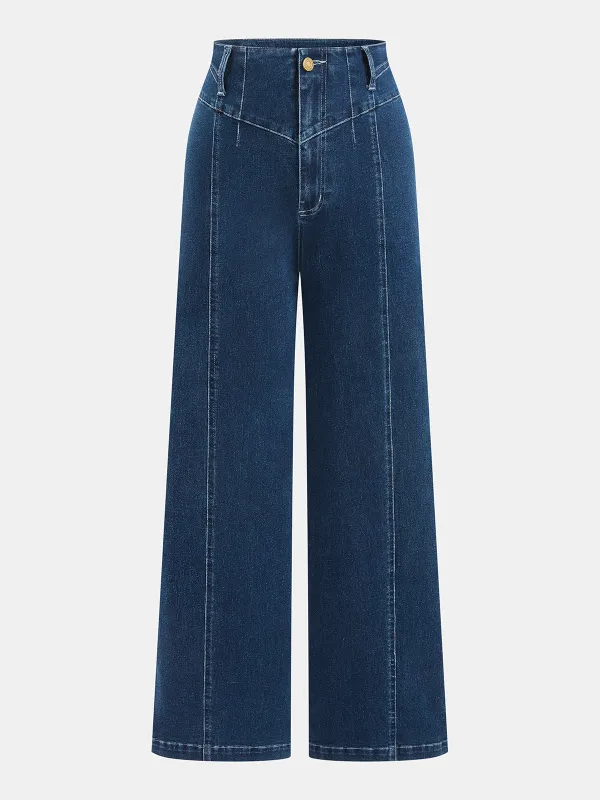 Mid-Waist Straight-Leg Denim Pants sold by COMMENSE