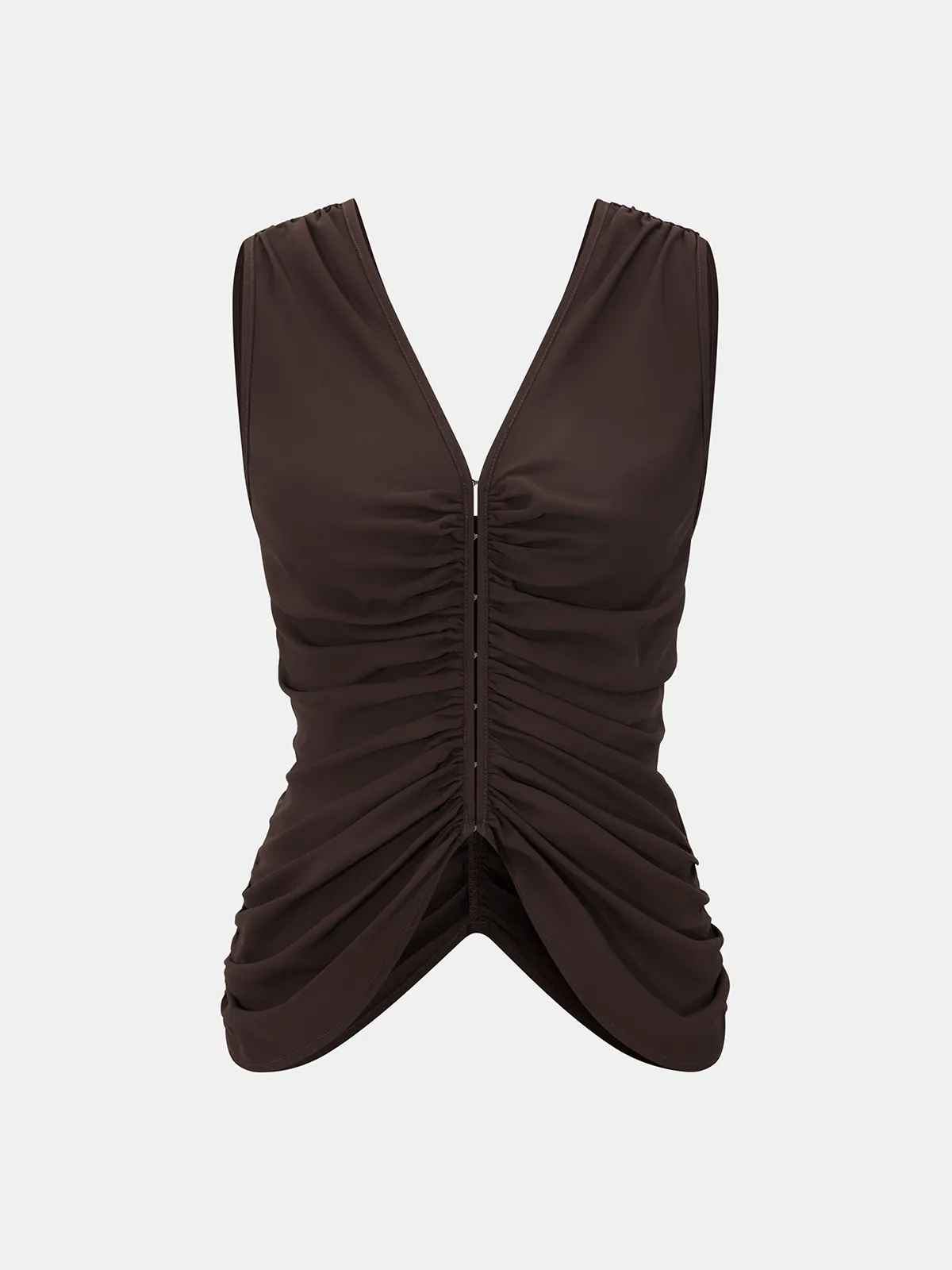 Hook-and-Eye Ruched V-Neck Sleeveless Top sold by COMMENSE