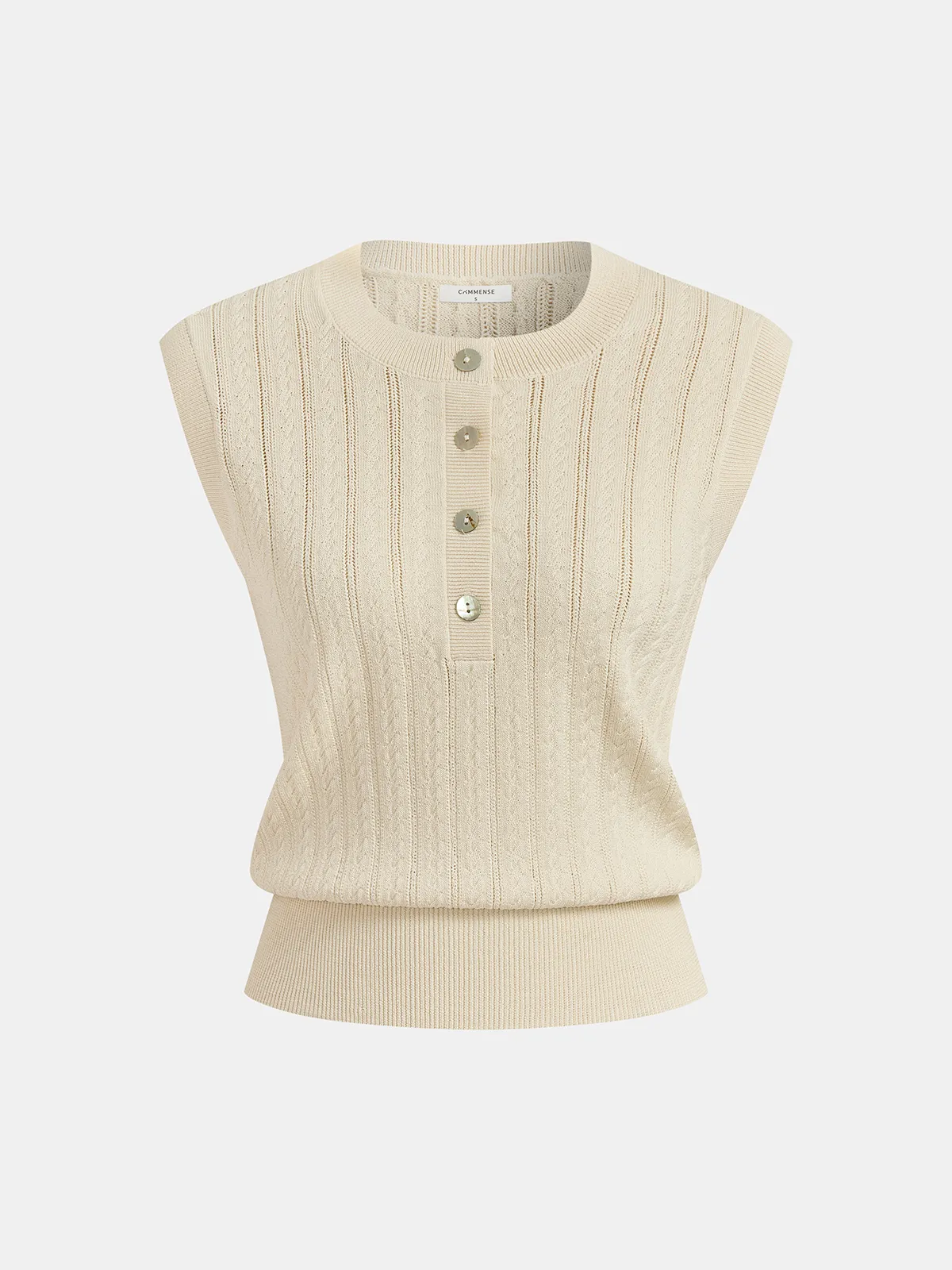Cable Knit Sleeveless Henley Sweater Vest sold by COMMENSE product image thumbnail 2