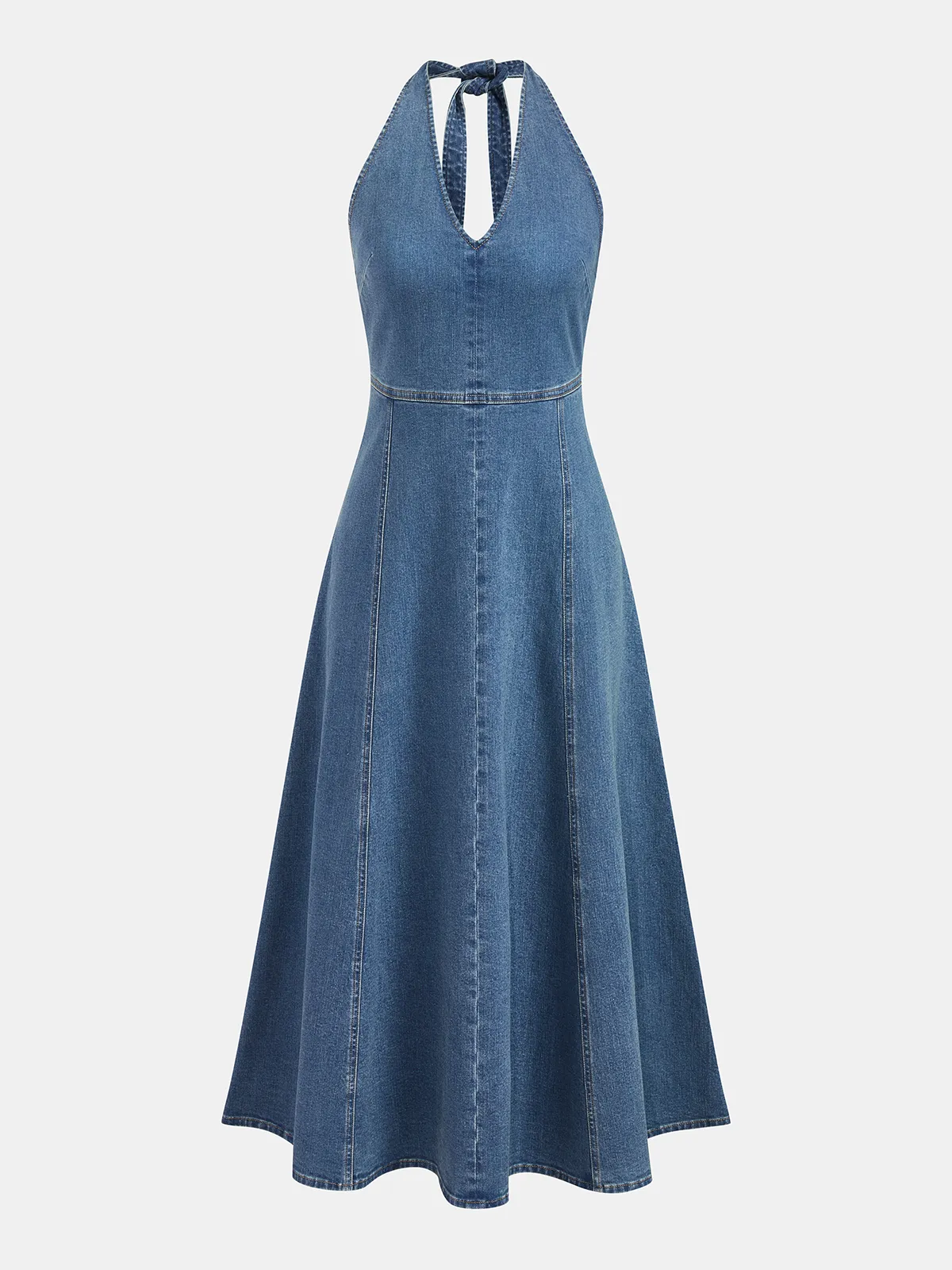 Halter Backless Denim Midi Dress sold by COMMENSE product image thumbnail 2