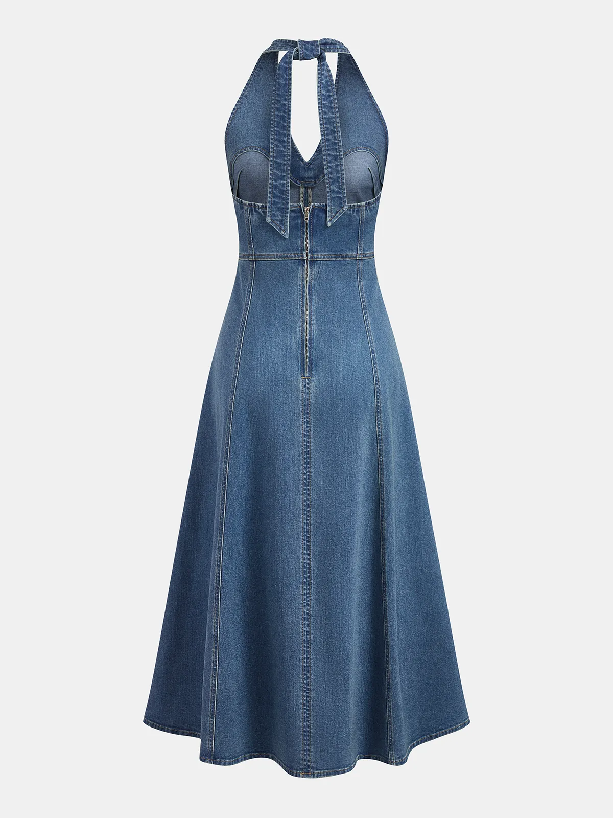 Halter Backless Denim Midi Dress sold by COMMENSE product image thumbnail 3