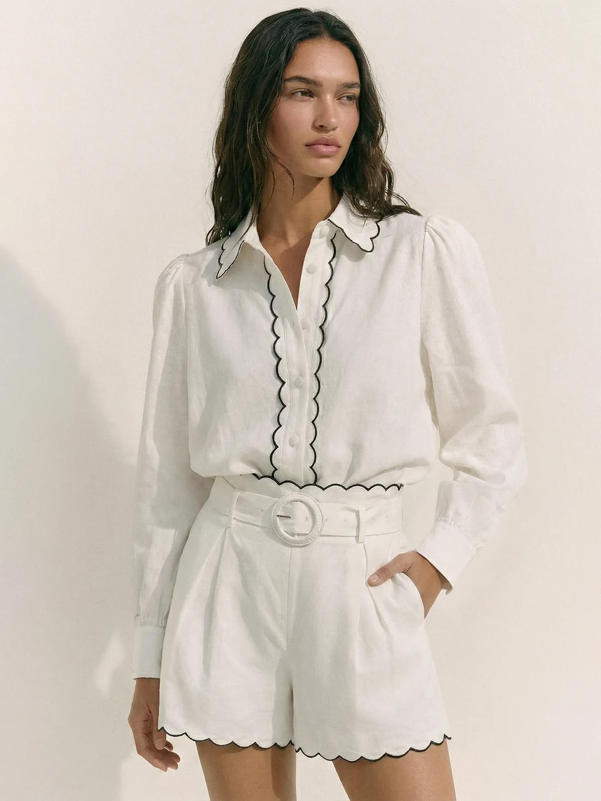 Cotton Scallop Trim Shirt & Shorts Set sold by COMMENSE