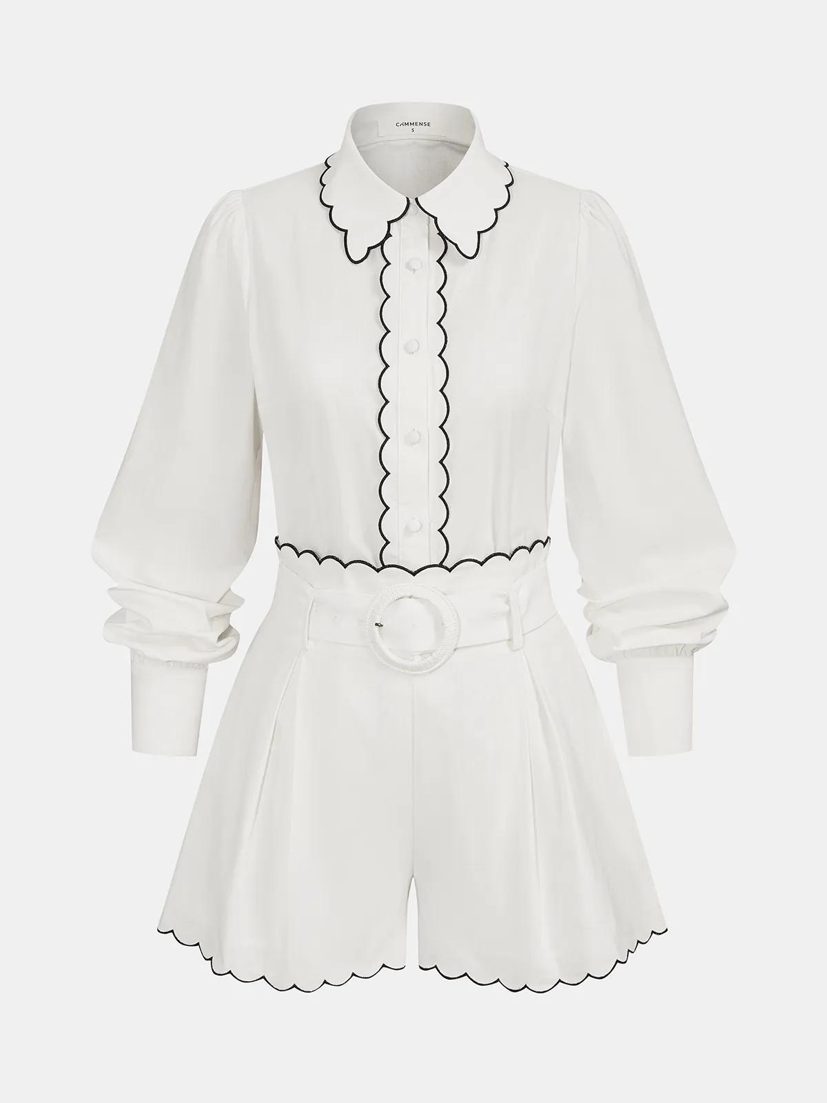 Cotton Scallop Trim Shirt & Shorts Set sold by COMMENSE product image thumbnail 2