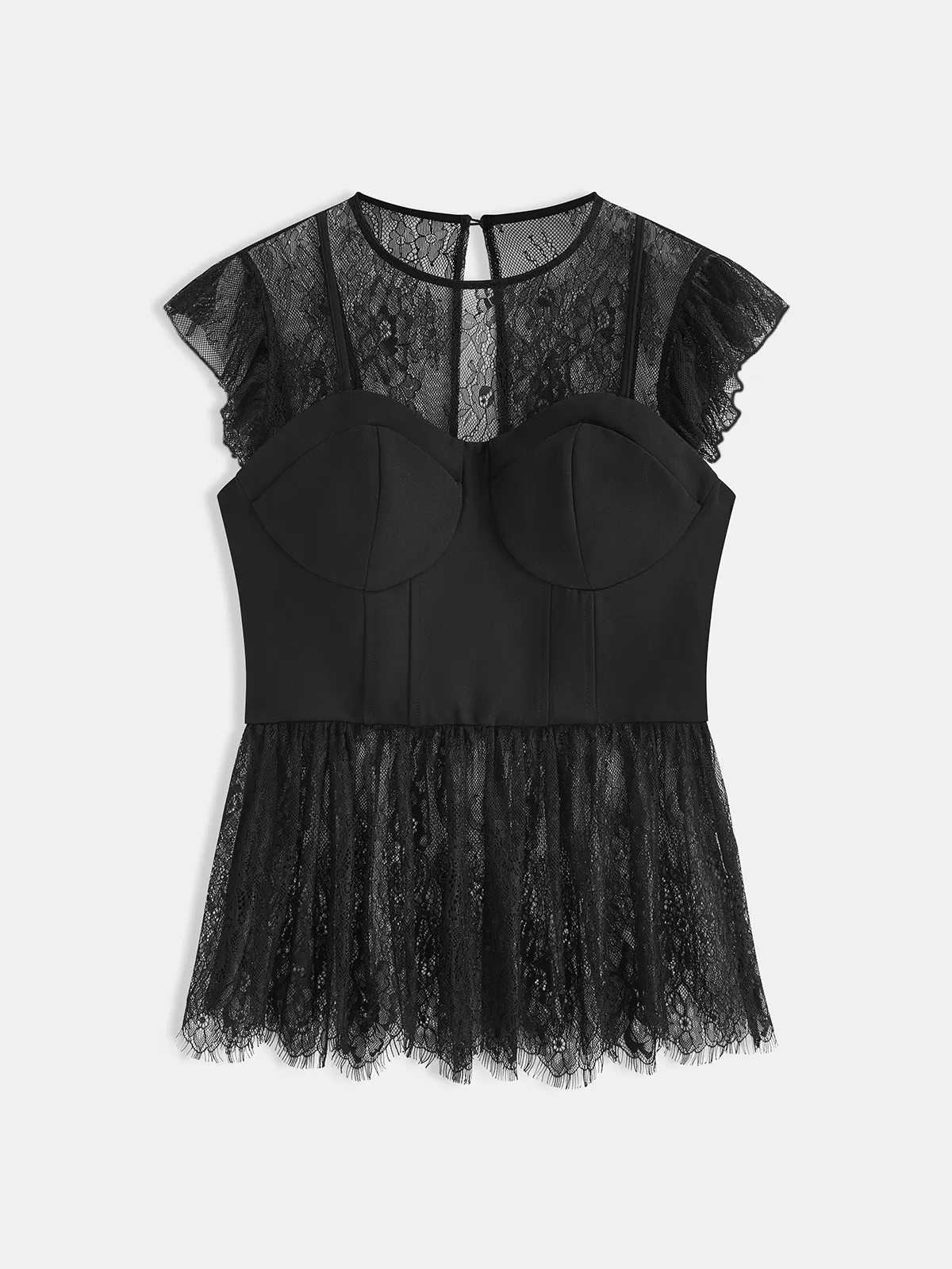 2 in 1 Semi-Sheer Lace Panel Blouse sold by COMMENSE product image thumbnail 2