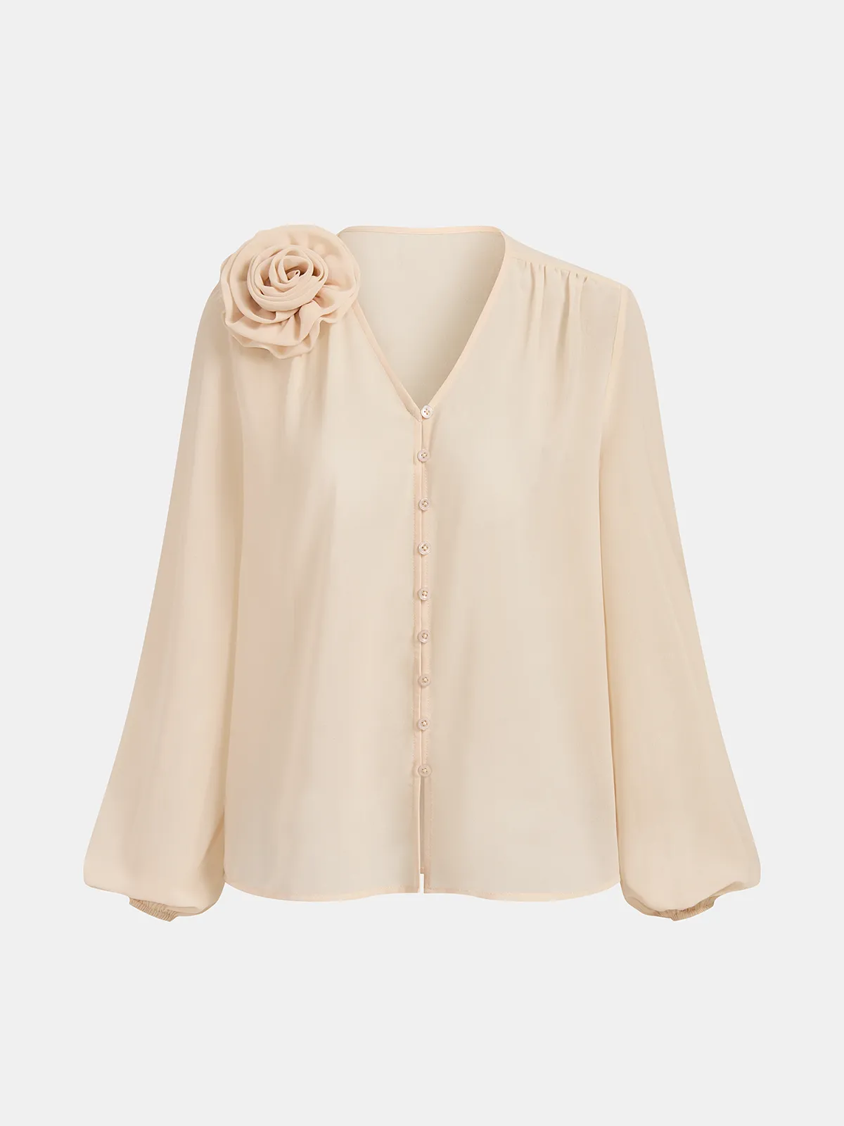 V-Neck 3D Flower Puff Sleeve Blouse sold by COMMENSE product image thumbnail 2