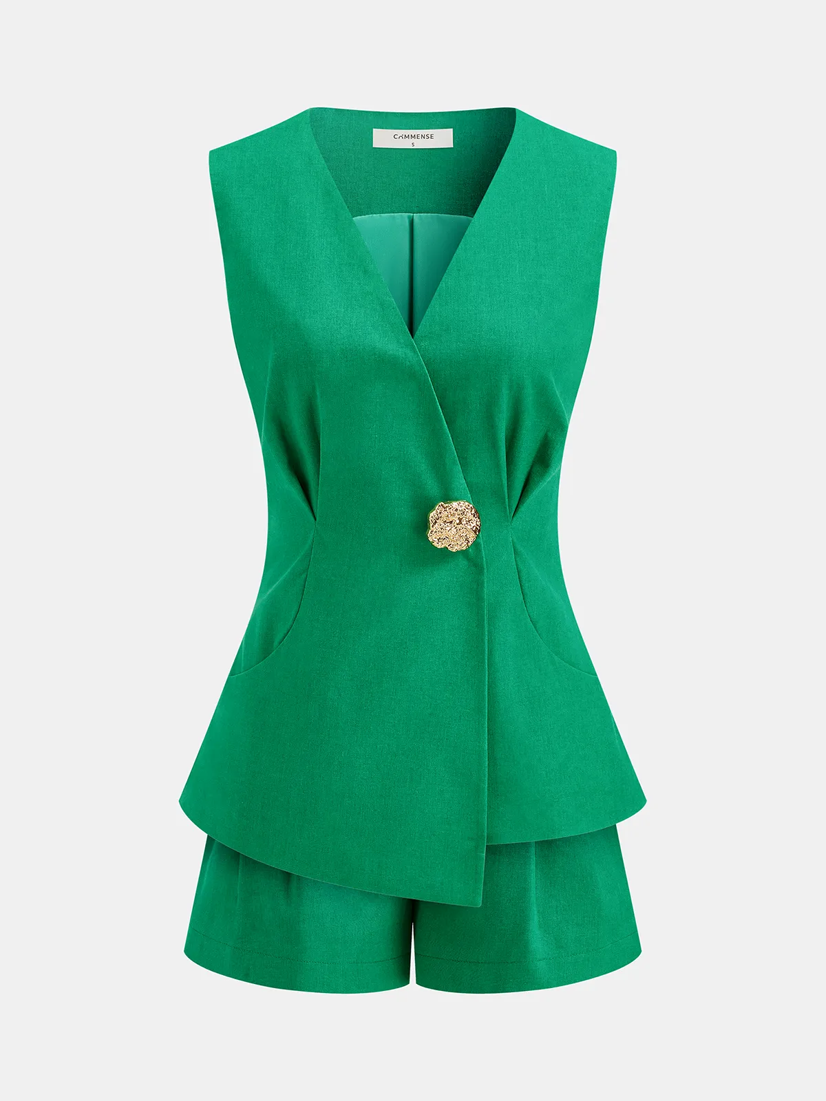 Linen-Cotton Blazer Vest & Tailored Shorts Set sold by COMMENSE product image thumbnail 2