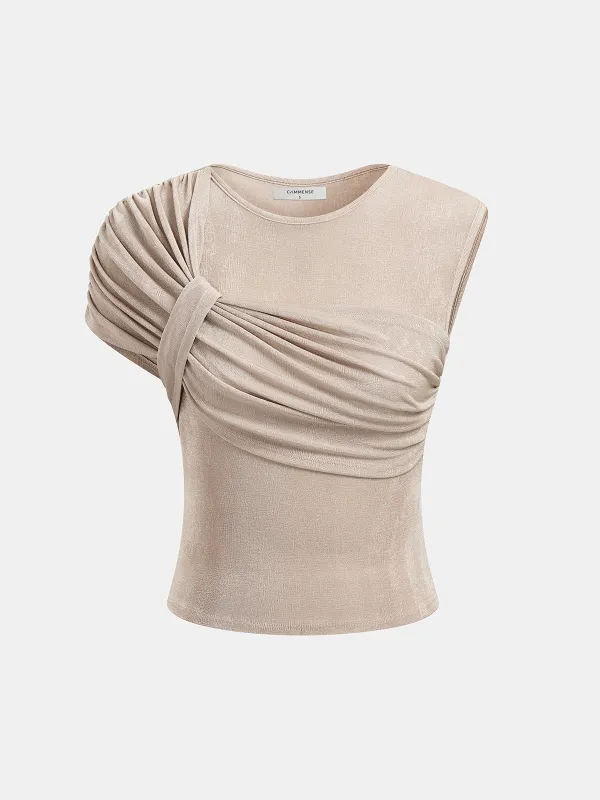 Asymmetrical Draped Ruched Top made by COMMENSE