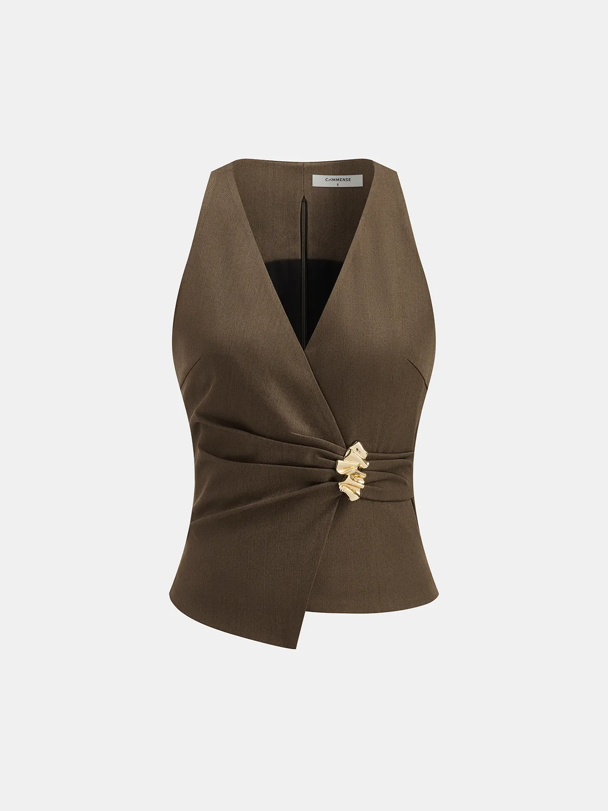 Deep V Cinched Waist Metal Buckle Vest sold by COMMENSE