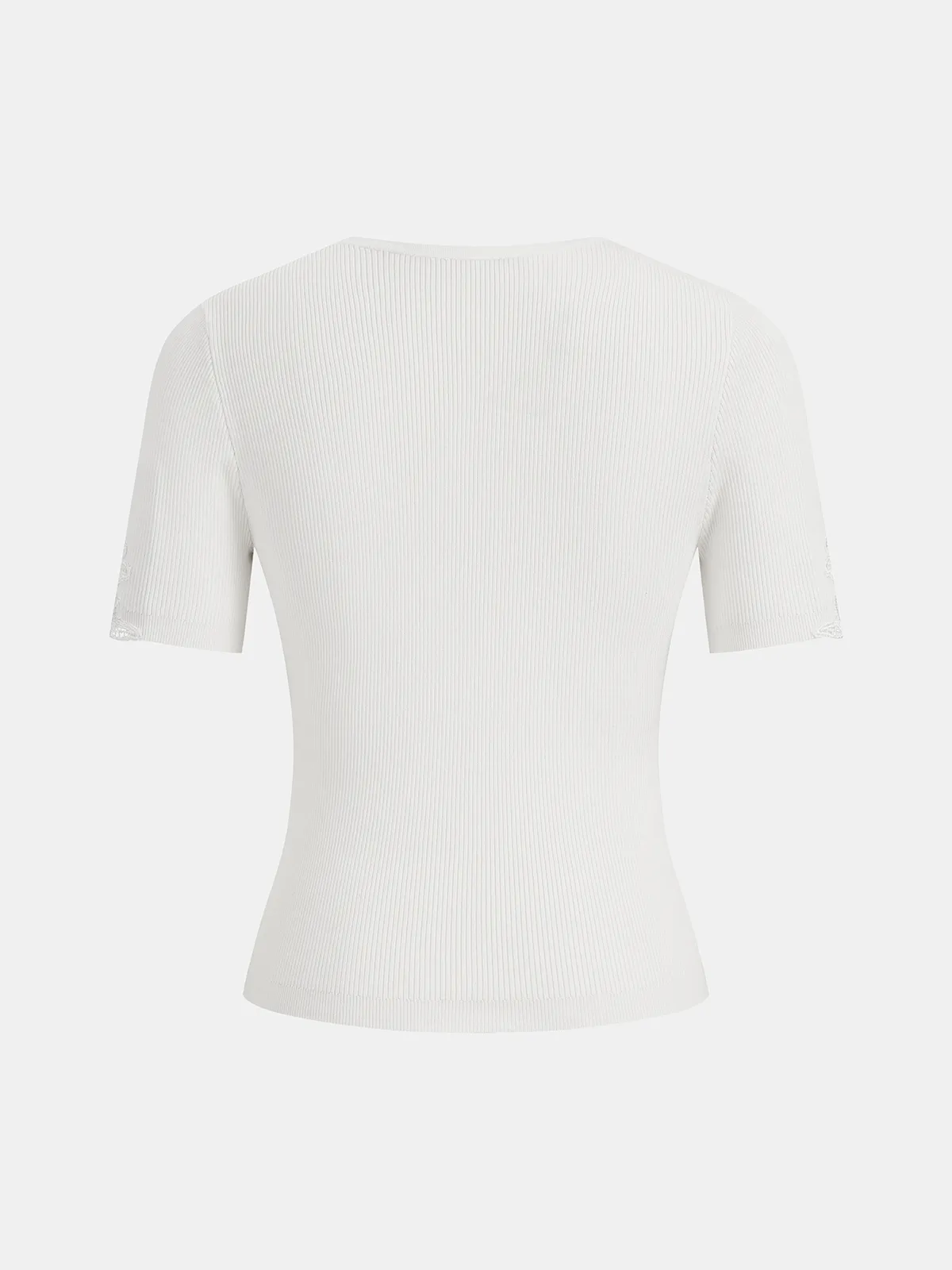 Ribbed Lace V Neck Short Sleeve Knit Top sold by COMMENSE product image thumbnail 2