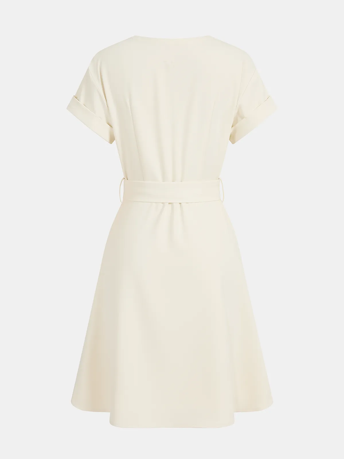 Belted V-Neck Short Sleeve Ruffle Dress sold by COMMENSE product image thumbnail 2