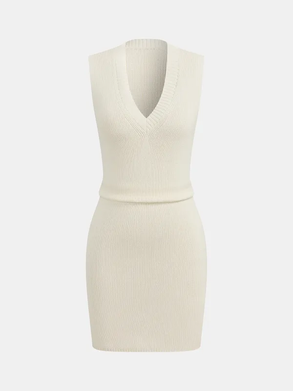 Sleeveless V Neck Bodycon Sweater Dress made by COMMENSE