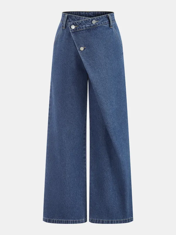 Asymmetric Wide Leg Denim Pants sold by COMMENSE
