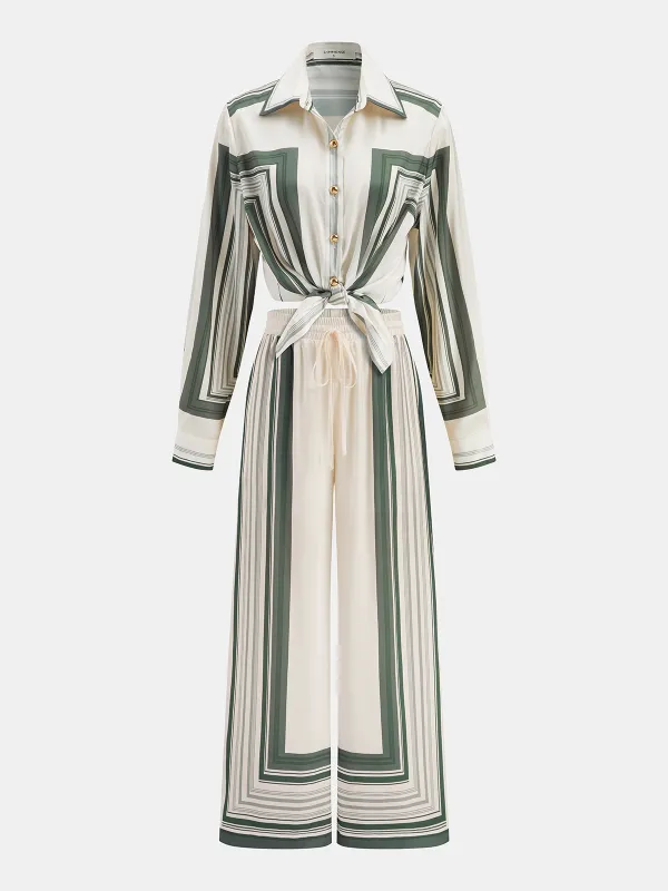 Geometric Print Shirt & Wide Leg Pants Set sold by COMMENSE