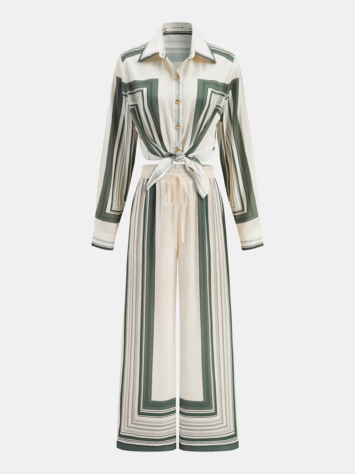 Geometric Print Shirt & Wide Leg Pants Set sold by COMMENSE