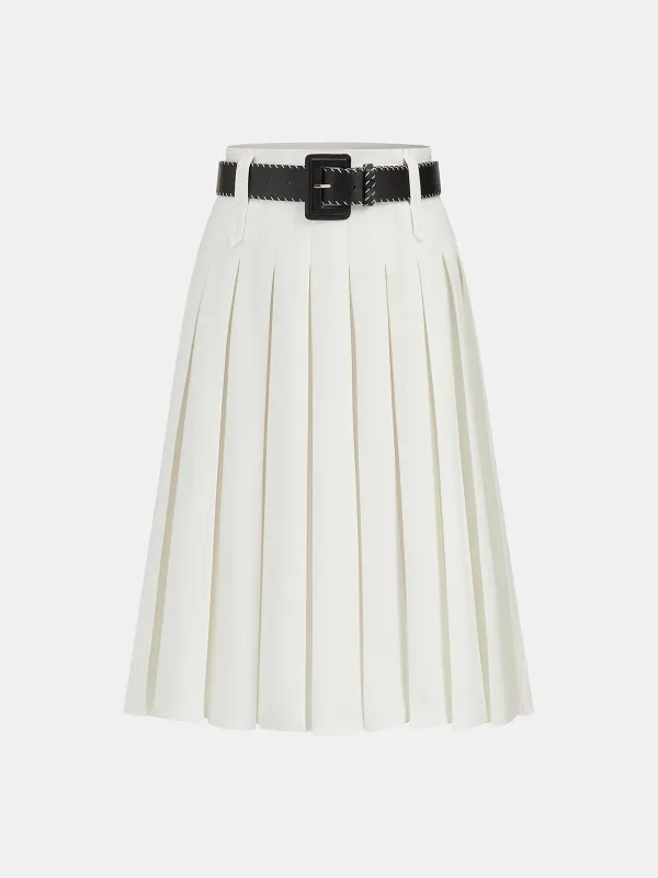 Belted Pleated Midi Skirt made by COMMENSE