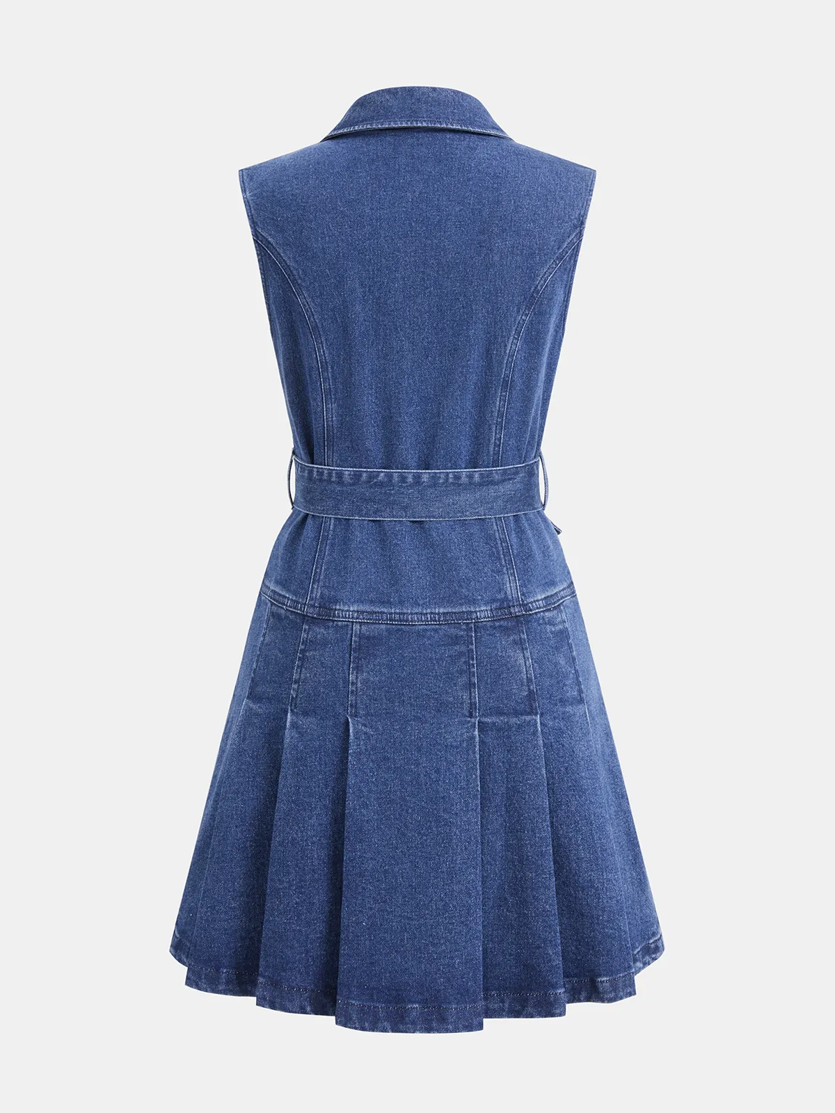 Sleeveless Belted Pleated Denim Dress sold by COMMENSE product image thumbnail 2