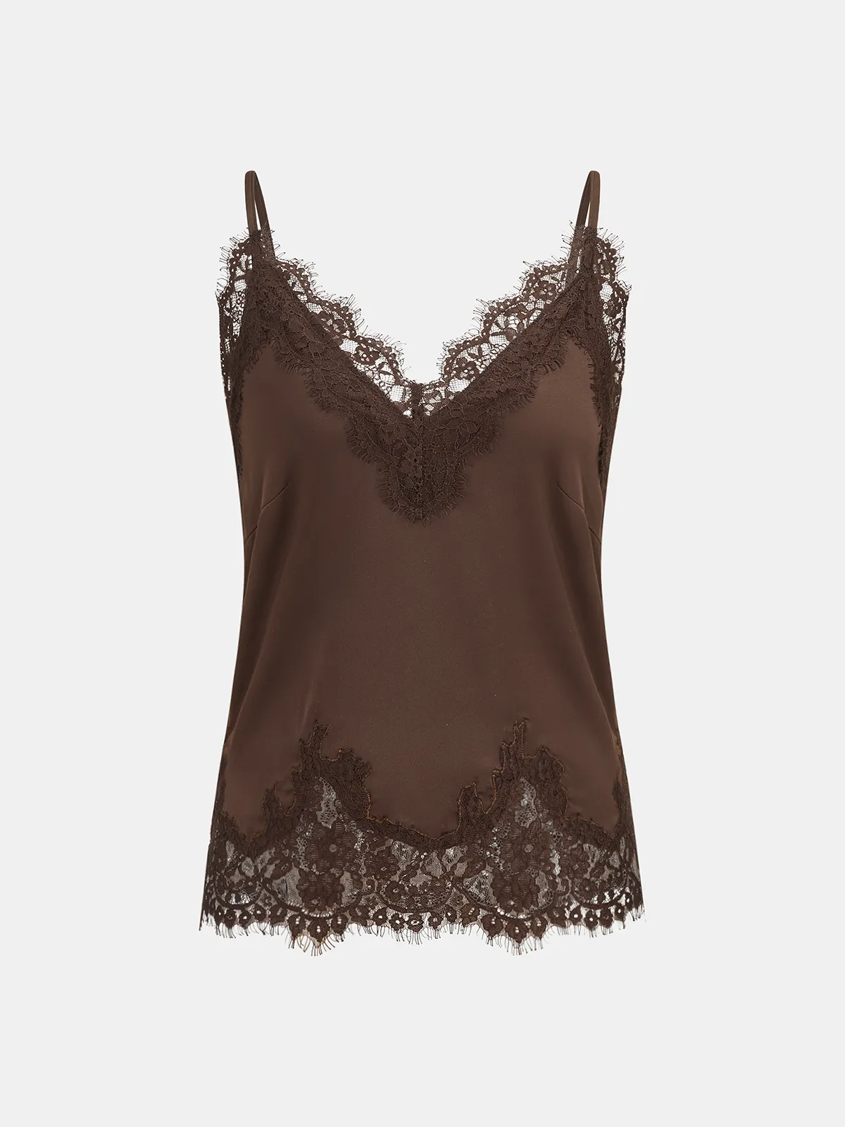 Lace Trim Satin V-Neck Cami Top sold by COMMENSE