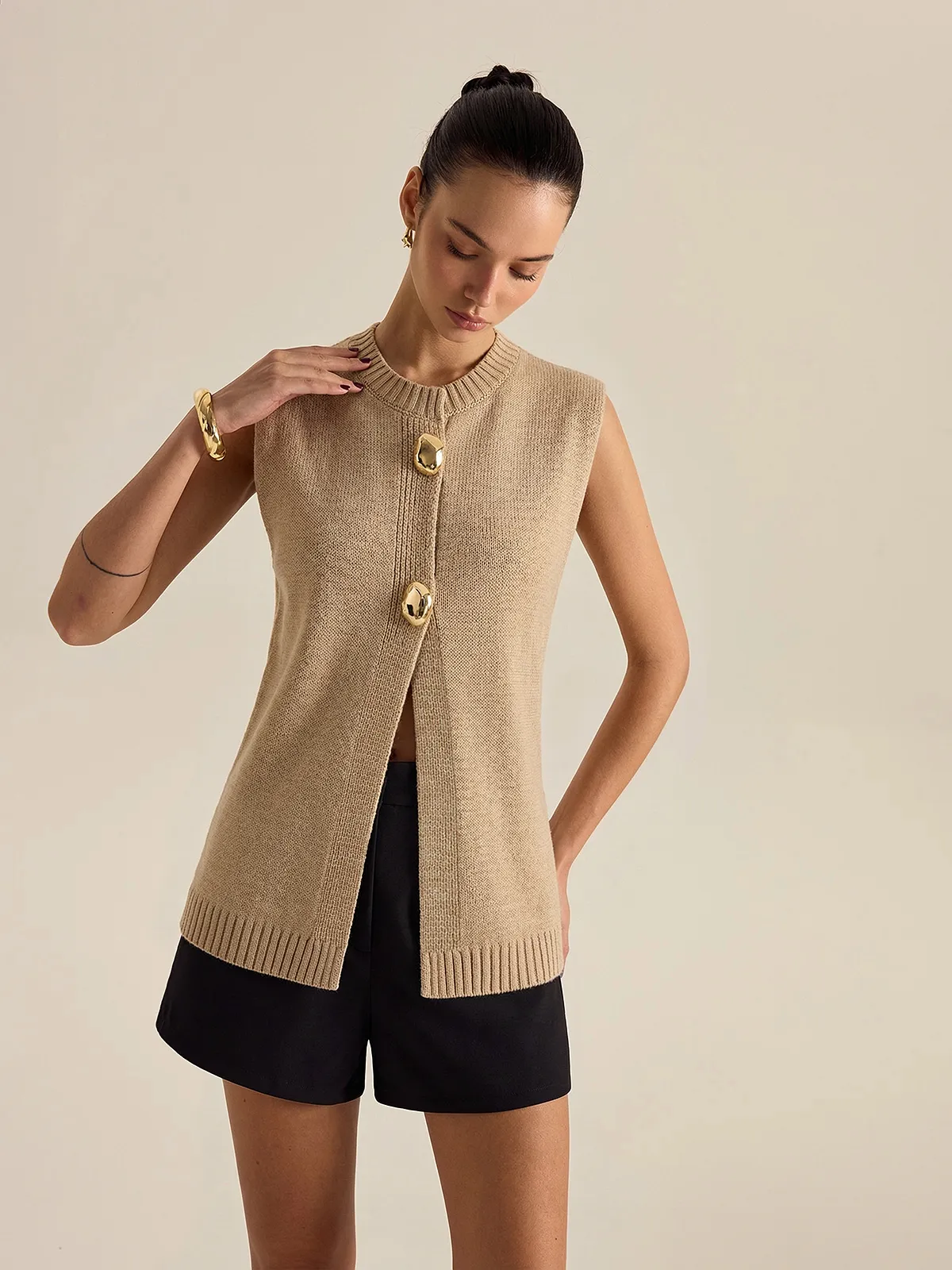 Metal Button Wool Blend Sweater Vest sold by COMMENSE