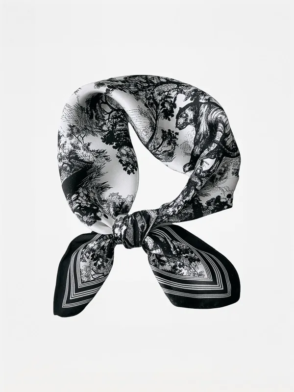 Jungle Animal Print Silk Scarf sold by COMMENSE
