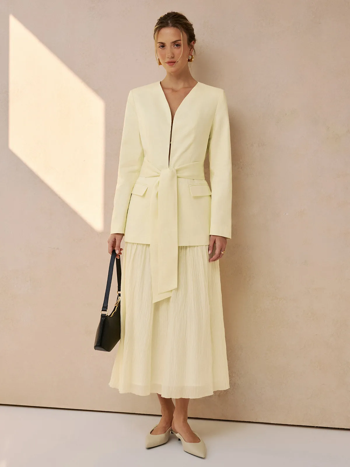 Belted V-Neck Tailored Blazer sold by COMMENSE product image thumbnail 3