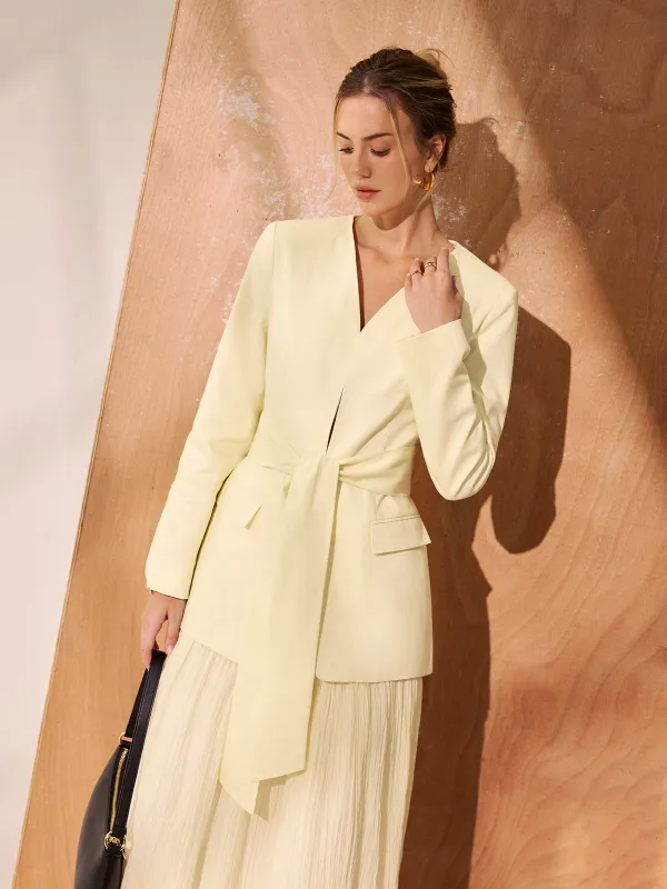 Belted V-Neck Tailored Blazer made by COMMENSE