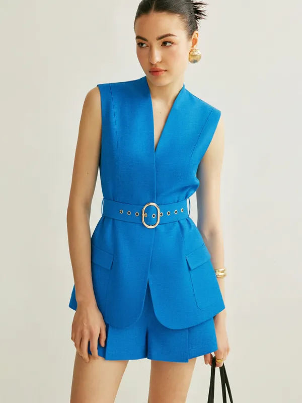 Sleeveless Blazer Vest & Pleated Shorts Set made by COMMENSE