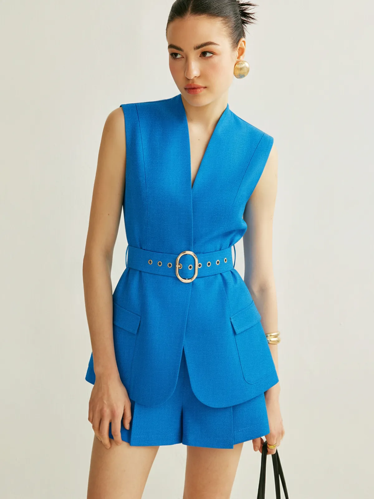 Sleeveless Blazer Vest & Pleated Shorts Set sold by COMMENSE