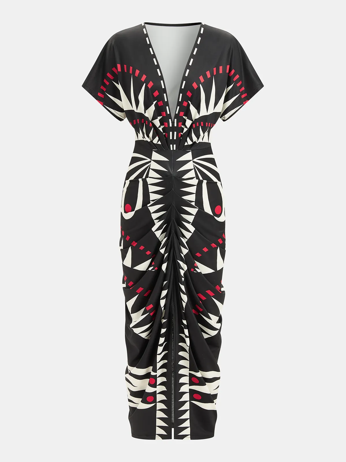 Geometric Print Deep V-Neck Midi Dress sold by COMMENSE product image thumbnail 2