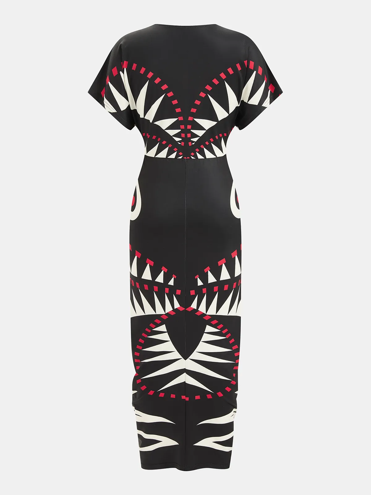 Geometric Print Deep V-Neck Midi Dress sold by COMMENSE product image thumbnail 3