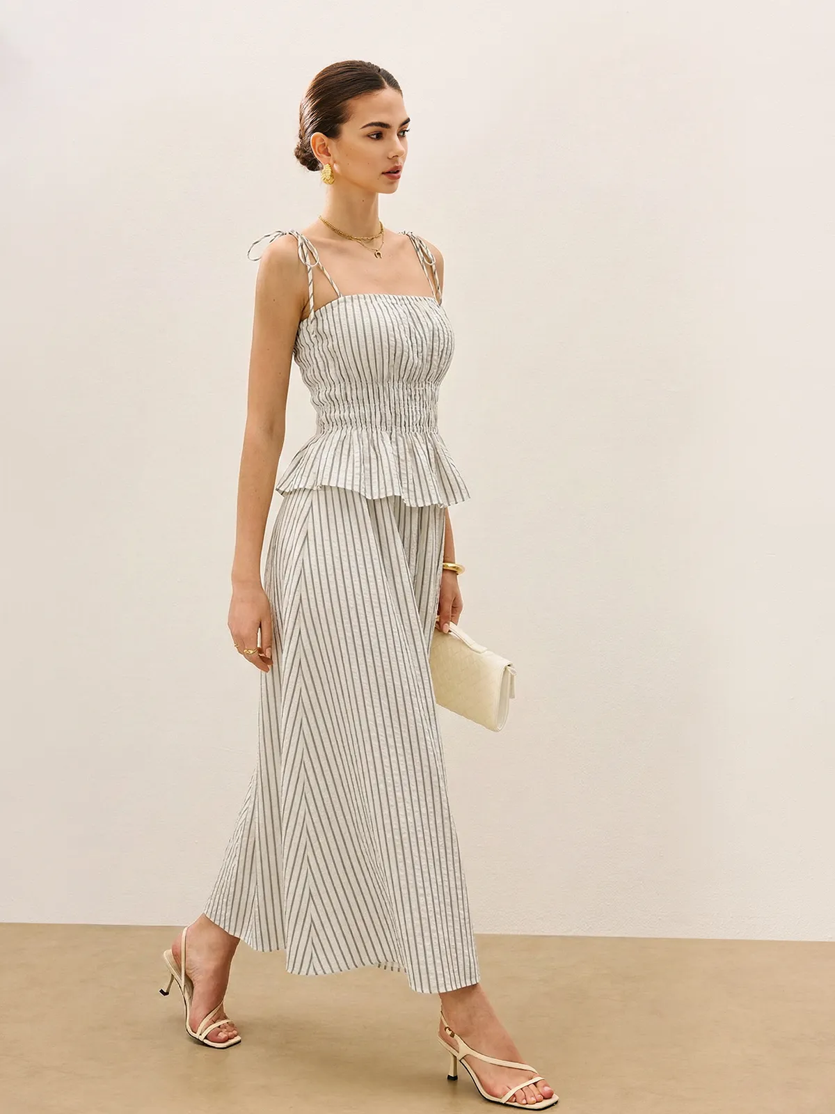 Striped Peplum Cami Top & Wide-Leg Pants Set sold by COMMENSE