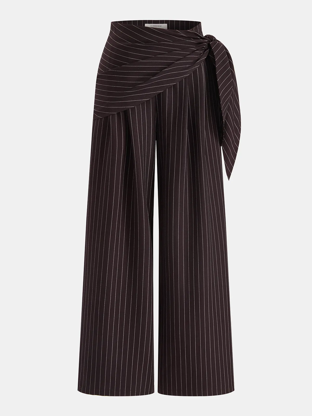Wrap Tie-Waist Pinstripe Wide-Leg Pants sold by COMMENSE