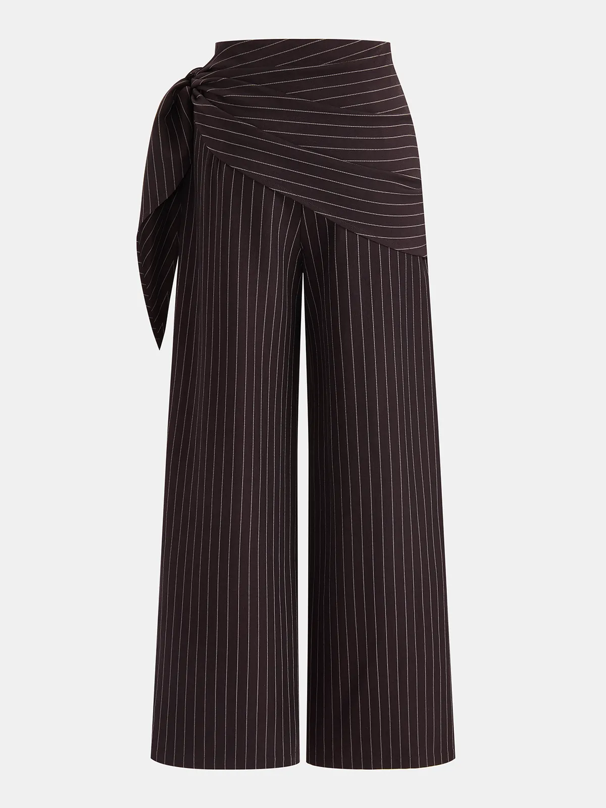 Wrap Tie-Waist Pinstripe Wide-Leg Pants sold by COMMENSE product image thumbnail 2