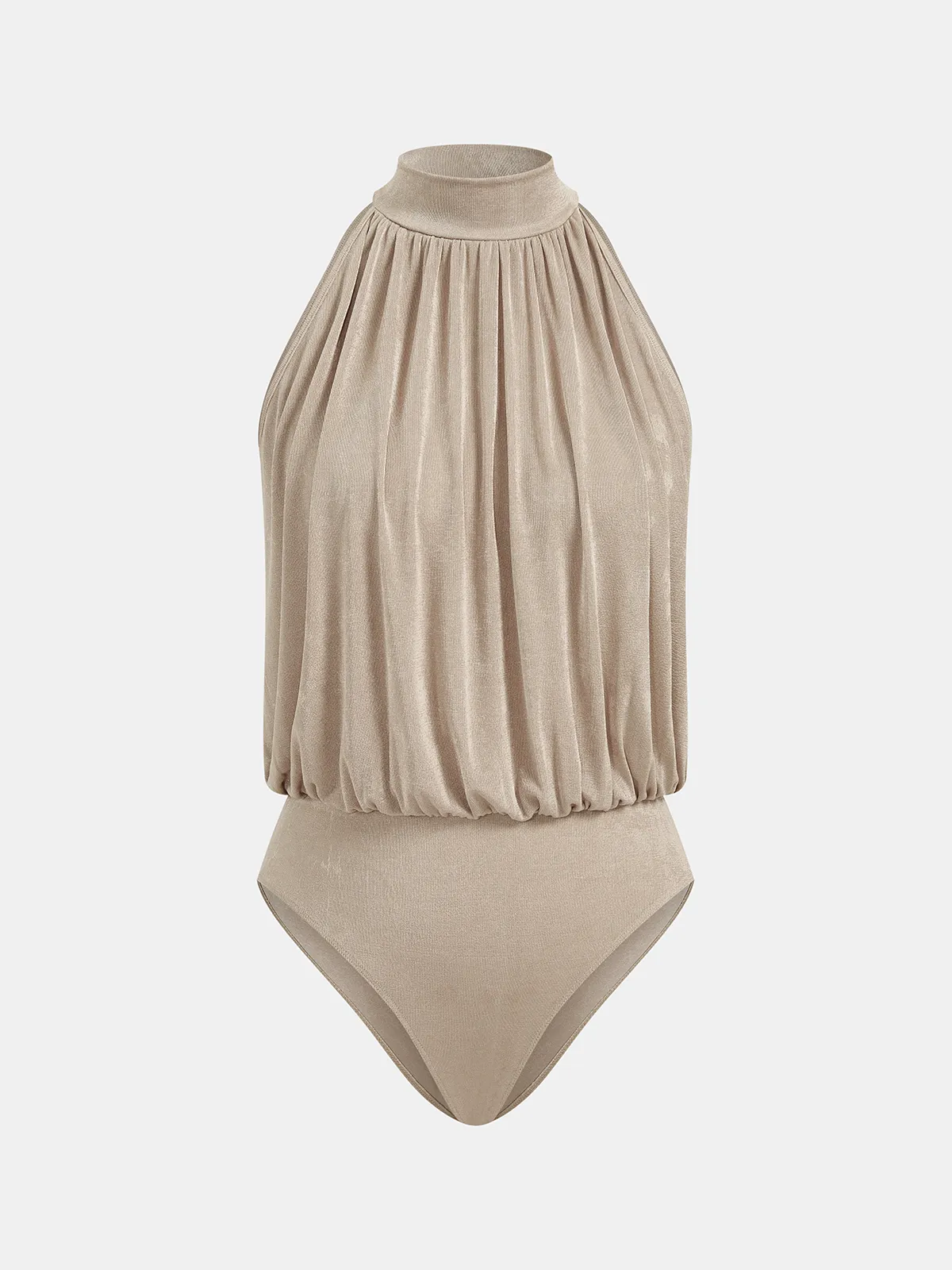 Mock Neck Sleeveless Ruched Bodysuit sold by COMMENSE